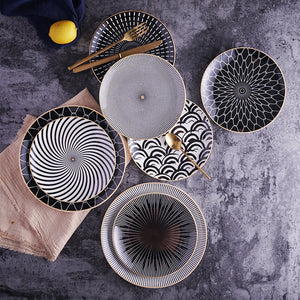 Geometric Elegance: Ceramic Dinner Plate Set